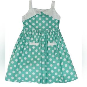 Rachel Riley Green & White Polka Dot Sundress SZ 6 EUC